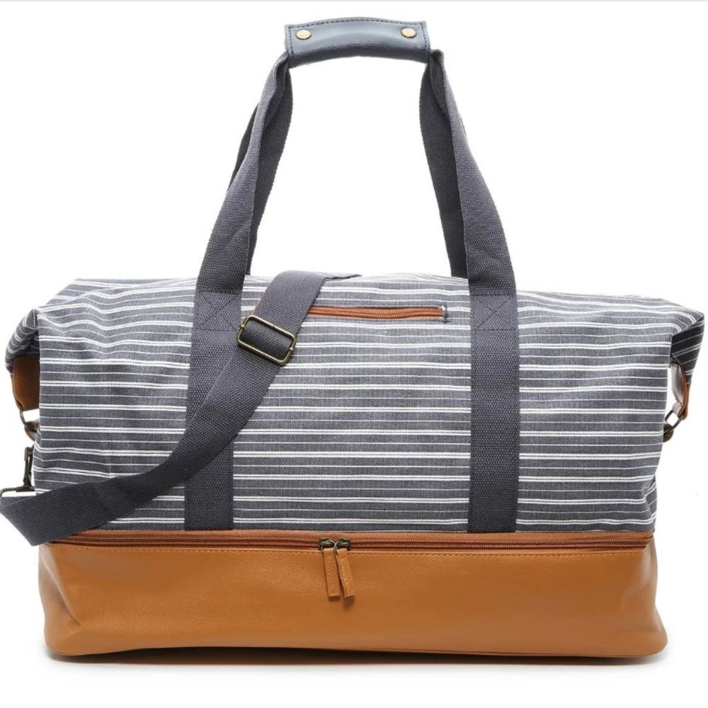 Striped Weekender Bag with Shoe Compartment